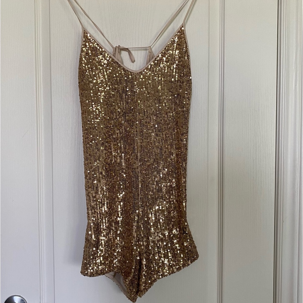 Victoria's Secret Mini Gold Sequins Romper Size M